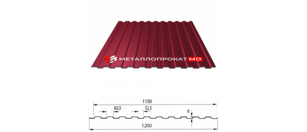 Профнастил С8 Ral 3005 вишневый 1200х2000 в Щелково